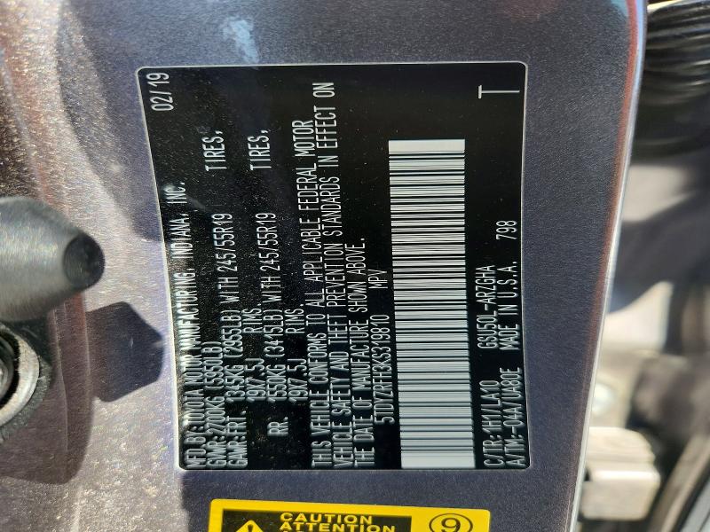 Aukcja sprzedaży 2019 Toyota Highlander, vin: 5TDYZRFH3KS319810, numer aukcji: 61860476