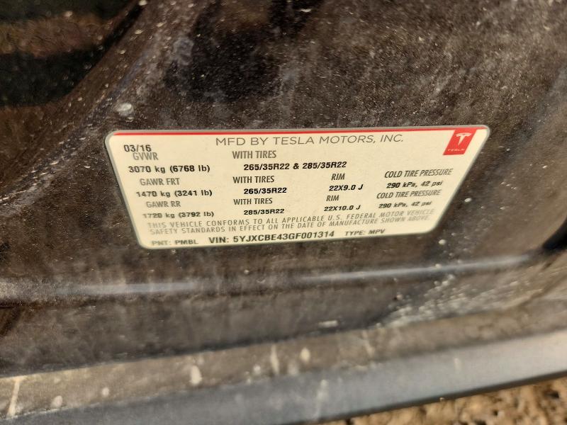 Aukcja sprzedaży 2016 Tesla Model X, vin: 5YJXCBE43GF001314, numer aukcji: 61836486