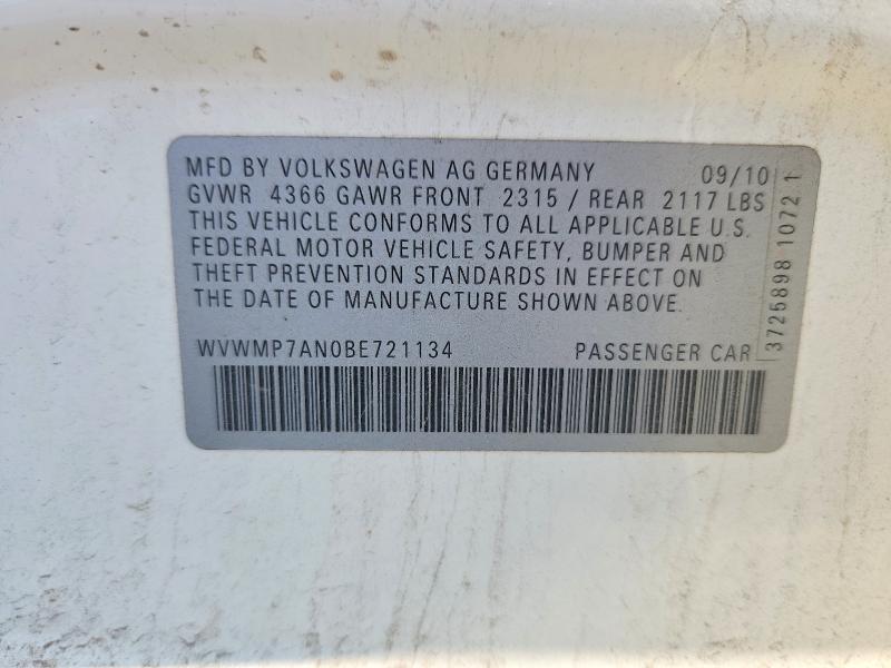 62354696 :رقم المزاد ، WVWMP7AN0BE721134 vin ، 2011 Volkswagen Cc مزاد بيع