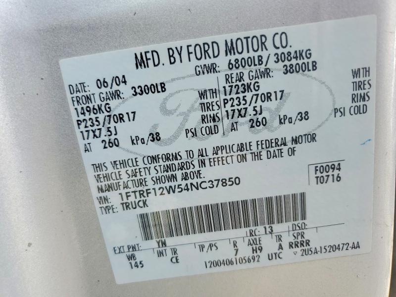 Продажа на аукционе авто 2004 Ford F150, vin: 1FTRF12W54NC37850, номер лота: 61933686