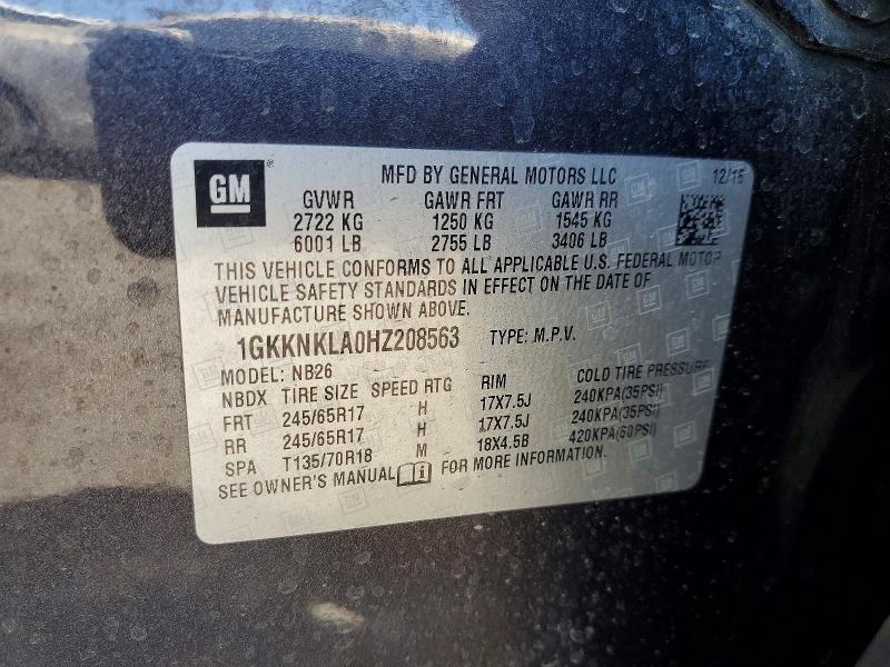 Aukcja sprzedaży 2017 Gmc Acadia, vin: 1GKKNKLA0HZ208563, numer aukcji: 63357256