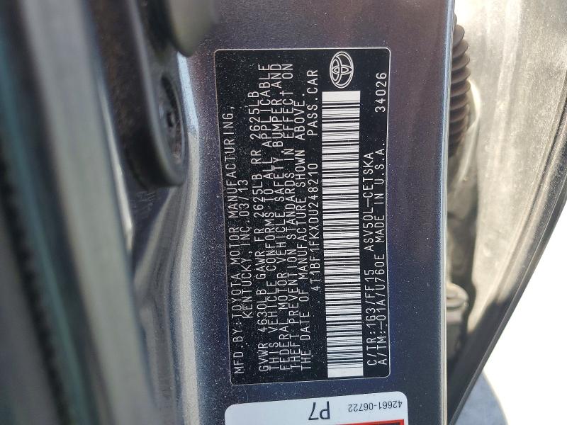 Aukcja sprzedaży 2013 Toyota Camry, vin: 4T1BF1FKXDU248210, numer aukcji: 59676496
