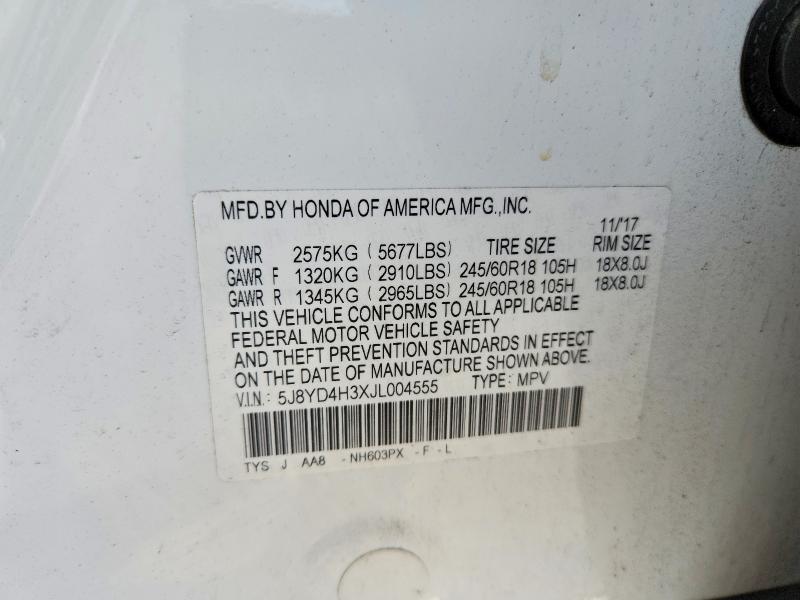 58409416 :رقم المزاد ، 5J8YD4H3XJL004555 vin ، 2018 Acura Mdx مزاد بيع