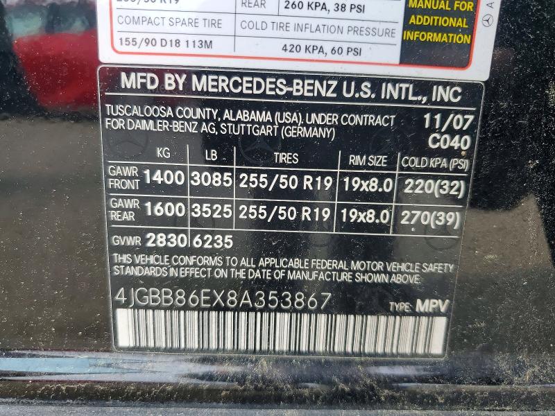 Aukcja sprzedaży 2008 Mercedes-benz Ml, vin: 4JGBB86EX8A353867, numer aukcji: 58920006