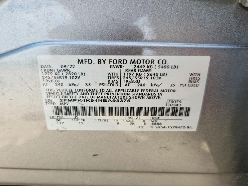 Продажа на аукционе авто 2022 Ford Edge, vin: 2FMPK4K94NBA93375, номер лота: 61354186