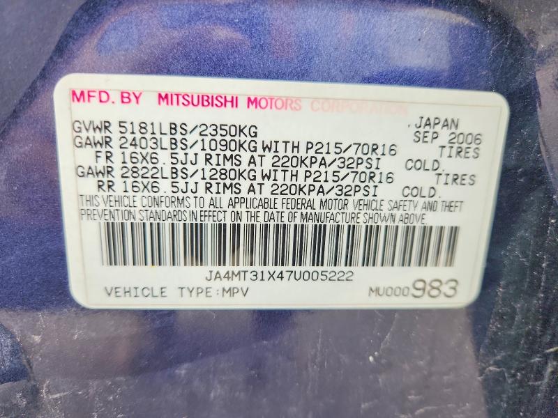 Aukcja sprzedaży 2007 Mitsubishi Outlander, vin: JA4MT31X47U005222, numer aukcji: 59395556