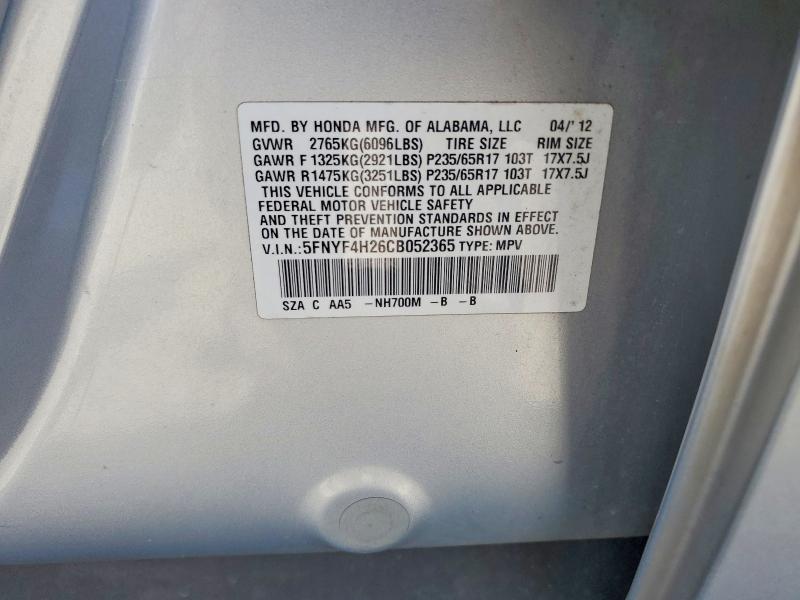 2012 Honda Pilot მანქანა იყიდება აუქციონზე, vin: 5FNYF4H26CB052365, აუქციონის ნომერი: 60483876