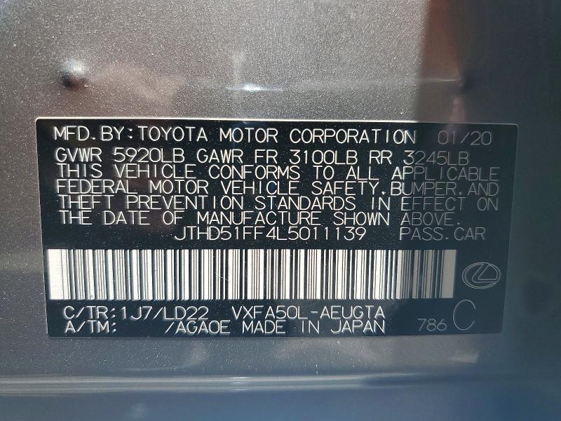 Aukcja sprzedaży 2020 Lexus Ls 500, vin: JTHD51FF4L5011139, numer aukcji: 55467836