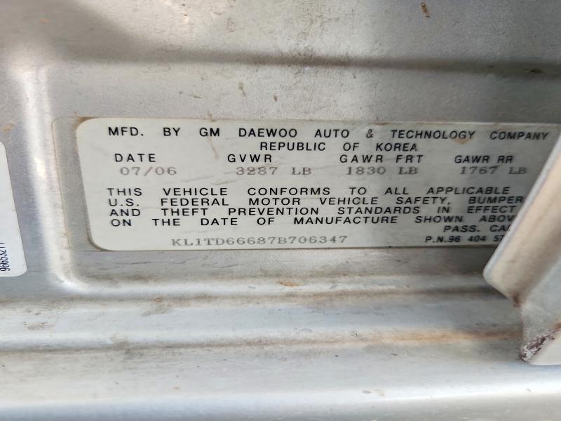 Продаж на аукціоні авто 2007 Chevrolet Aveo, vin: KL1TD66687B706347, номер лоту: 62980646