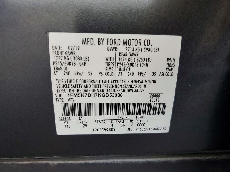Aukcja sprzedaży 2019 Ford Explorer, vin: 1FM5K7DH7KGB53988, numer aukcji: 60748496