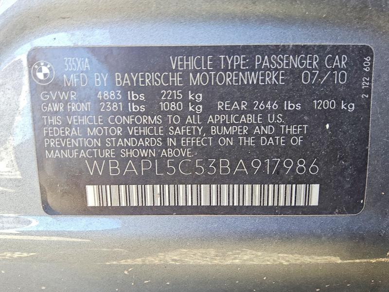 Продаж на аукціоні авто 2011 Bmw 335, vin: WBAPL5C53BA917986, номер лоту: 62513436