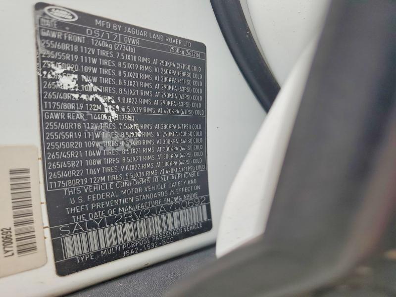 Aukcja sprzedaży 2018 Land Rover Range Rover Velar, vin: SALYL2RV2JA700692, numer aukcji: 62923616