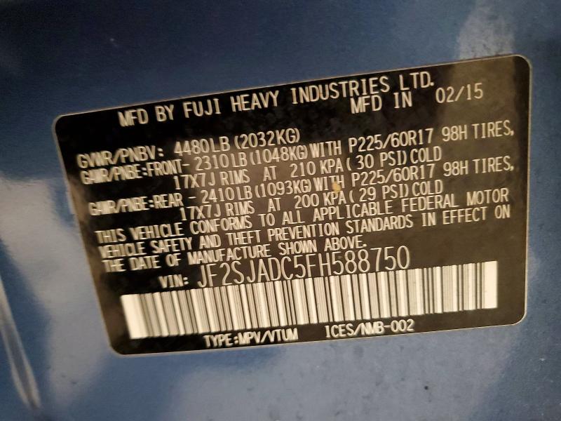 62992716 :رقم المزاد ، JF2SJADC5FH588750 vin ، 2015 Subaru Forester مزاد بيع