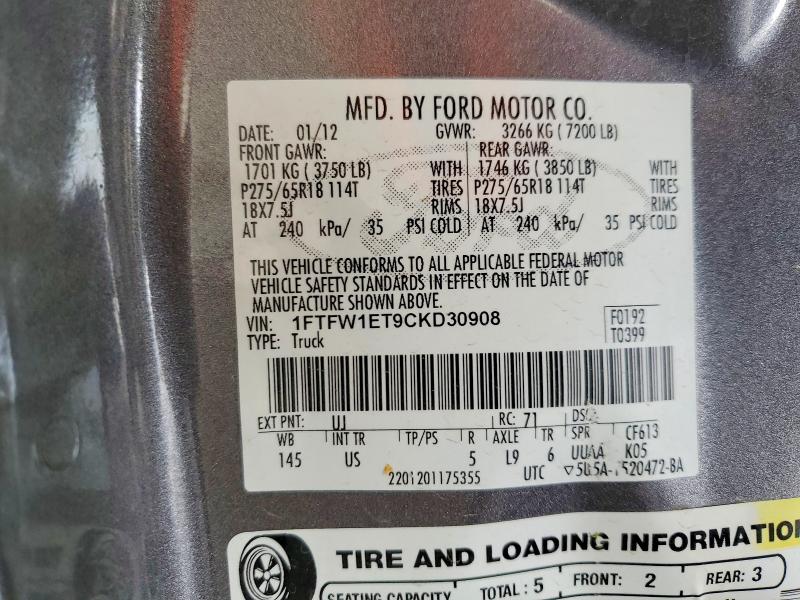 Продаж на аукціоні авто 2012 Ford F150, vin: 1FTFW1ET9CKD30908, номер лоту: 61693026