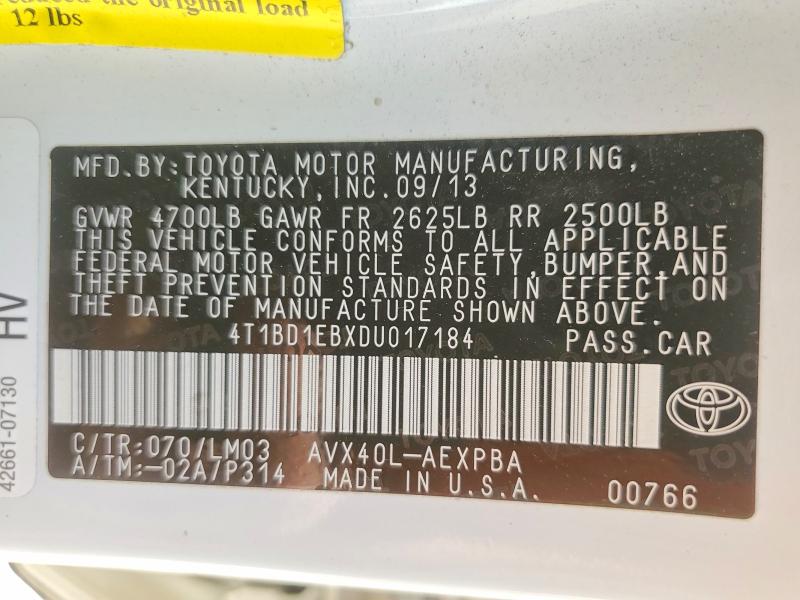 Aukcja sprzedaży 2013 Toyota Avalon Hybrid, vin: 4T1BD1EBXDU017184, numer aukcji: 62025876