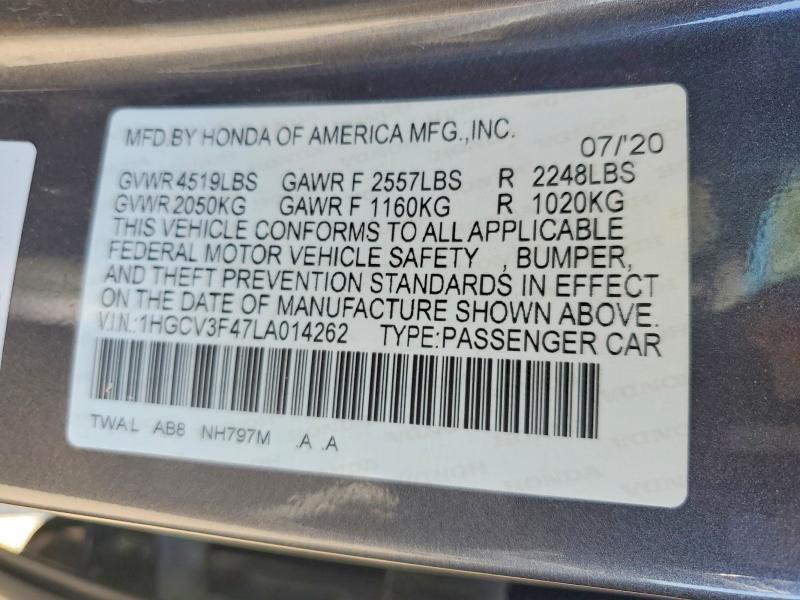 Aukcja sprzedaży 2020 Honda Accord, vin: 1HGCV3F47LA014262, numer aukcji: 60678806