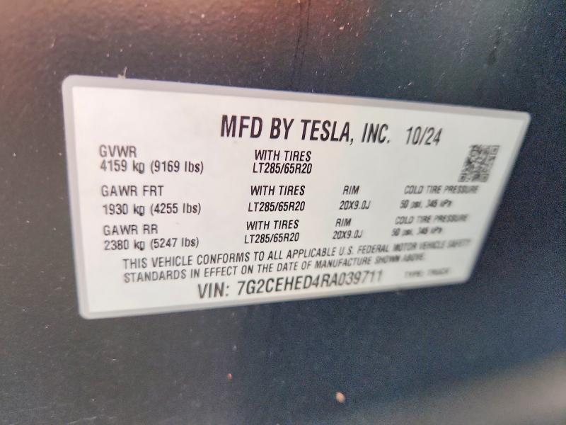 60821896 :رقم المزاد ، 7G2CEHED4RA039711 vin ، 2024 Tesla Cybertruck مزاد بيع