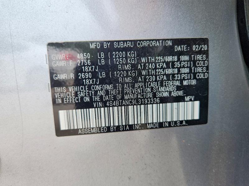 60632546 :رقم المزاد ، 4S4BTANC9L3193336 vin ، 2020 Subaru Outback مزاد بيع
