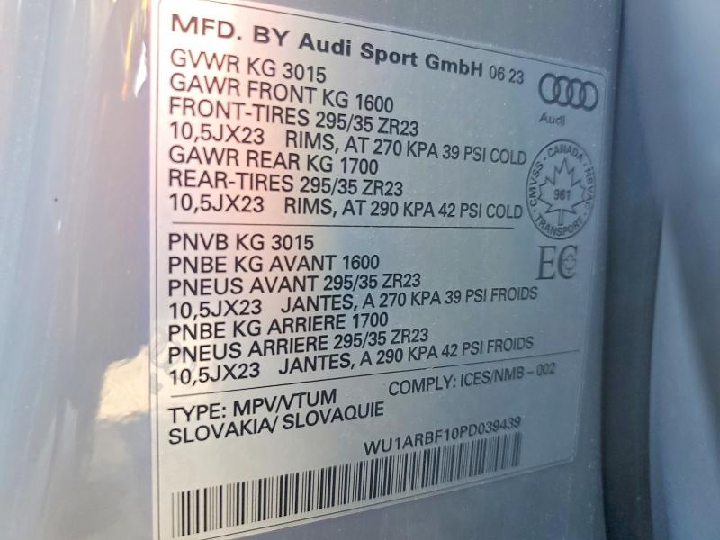Продаж на аукціоні авто 2023 Audi Rs Q8, vin: WU1ARBF10PD039439, номер лоту: 61891076