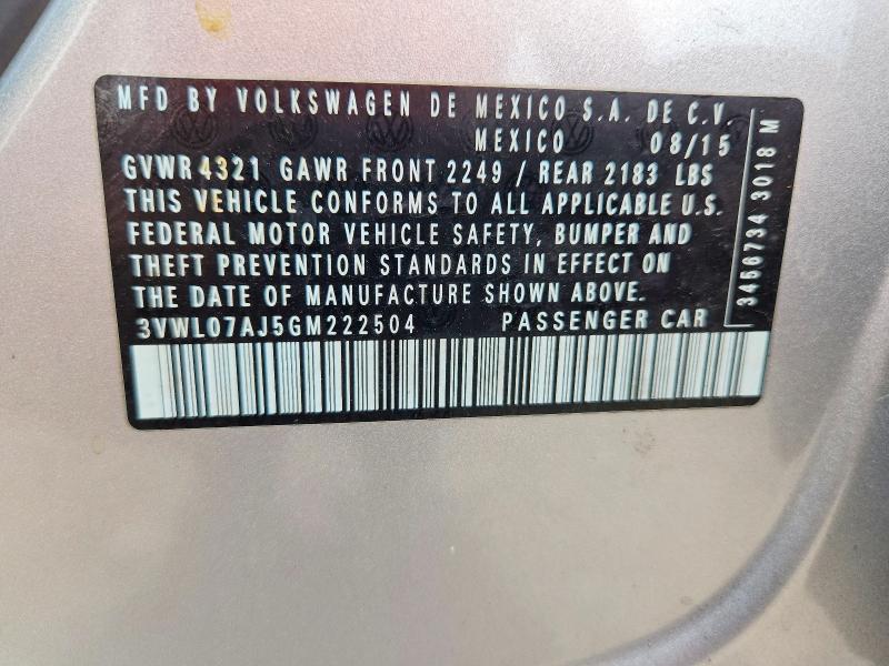 Aukcja sprzedaży 2016 Volkswagen Jetta, vin: 3VWL07AJ5GM222504, numer aukcji: 63022786