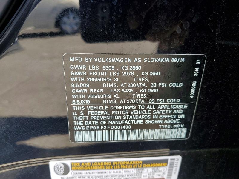 Aukcja sprzedaży 2015 Volkswagen Touareg, vin: WVGEP9BP2FD001499, numer aukcji: 60083186
