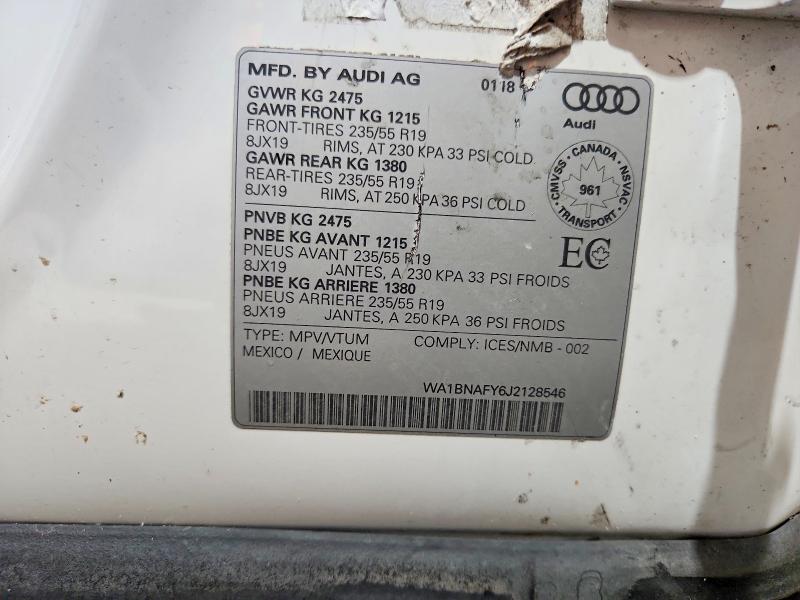 62143056 :رقم المزاد ، WA1BNAFY6J2128546 vin ، 2018 Audi Q5 مزاد بيع