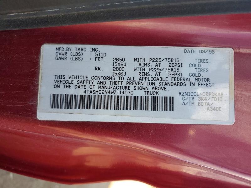 Aukcja sprzedaży 1998 Toyota Tacoma, vin: 4TASM92N4WZ114030, numer aukcji: 59225856