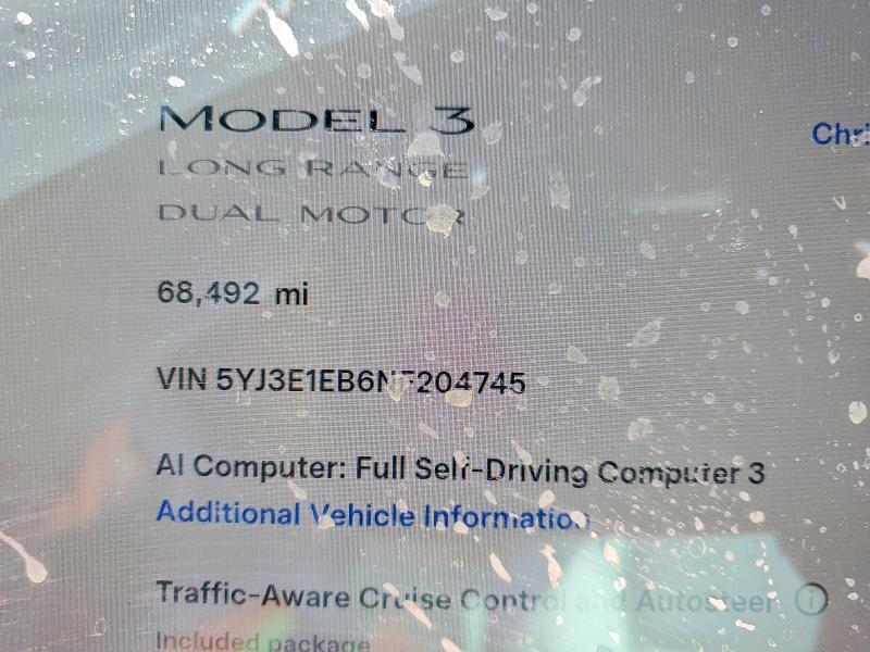 62534126 :رقم المزاد ، 5YJ3E1EB6NF204745 vin ، 2022 Tesla Model 3 مزاد بيع