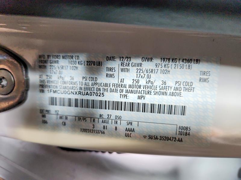 Aukcja sprzedaży 2024 Ford Escape, vin: 1FMCU0GNXRUA07025, numer aukcji: 61516286