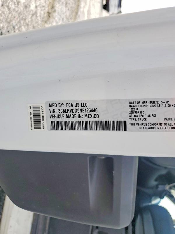 Продаж на аукціоні авто 2022 Ram Promaster 2500, vin: 3C6LRVDG9NE125446, номер лоту: 62322306