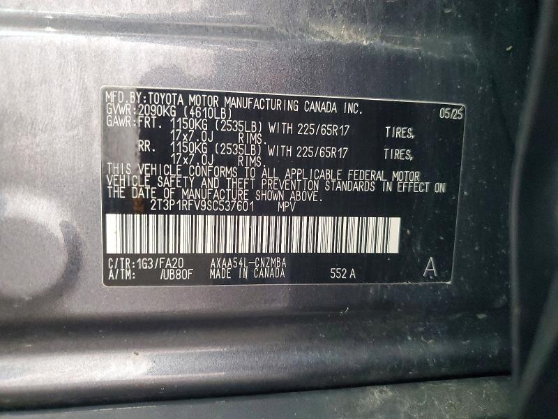 61687666 :رقم المزاد ، 2T3P1RFV9SC537601 vin ، 2025 Toyota Rav4 مزاد بيع