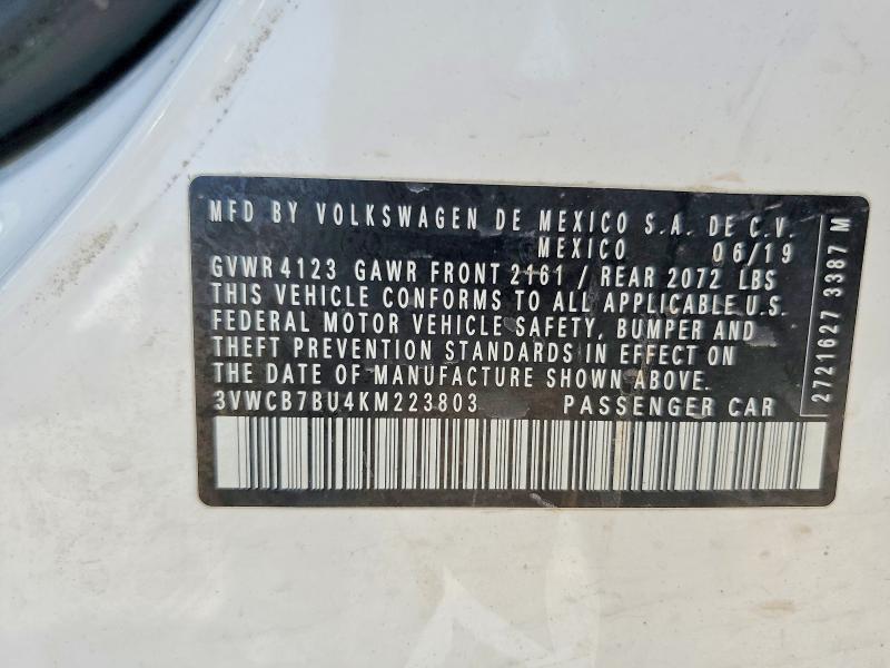 61297026 :رقم المزاد ، 3VWCB7BU4KM223803 vin ، 2019 Volkswagen Jetta مزاد بيع