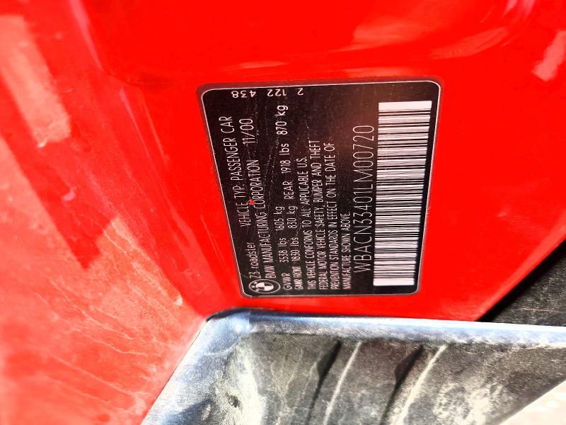 61685176 :رقم المزاد ، WBACN33401LM00720 vin ، 2001 Bmw Z3 مزاد بيع