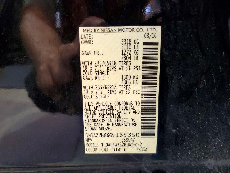 Aukcja sprzedaży 2016 Nissan Murano, vin: 5N1AZ2MG8GN165350, numer aukcji: 61440556