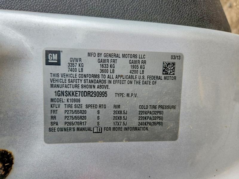 2013 Chevrolet Suburban მანქანა იყიდება აუქციონზე, vin: 1GNSKKE70DR290995, აუქციონის ნომერი: 61599526