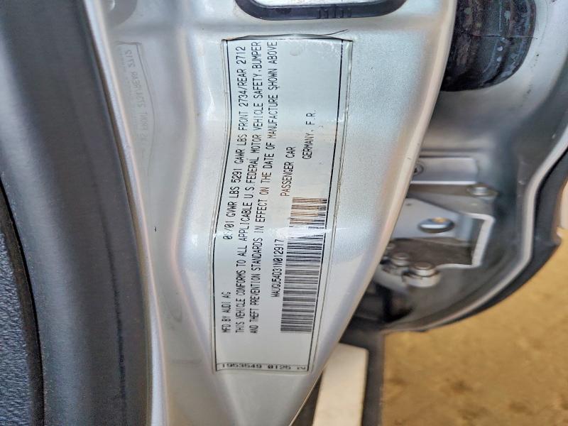 Aukcja sprzedaży 2001 Audi S8, vin: WAUGU54D31N012917, numer aukcji: 61085286