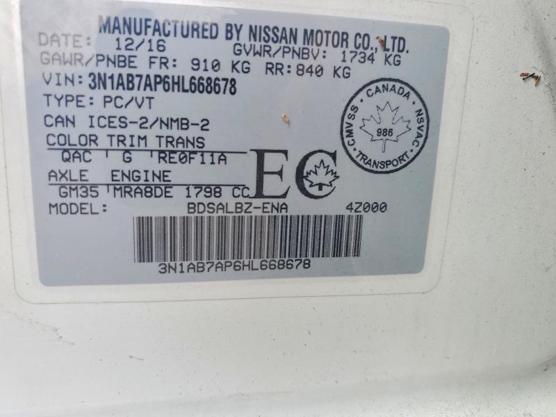 59240336 :رقم المزاد ، 3N1AB7AP6HL668678 vin ، 2017 Nissan Sentra مزاد بيع