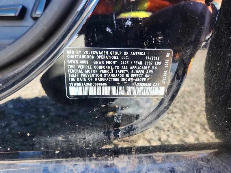 2013 Volkswagen Passat მანქანა იყიდება აუქციონზე, vin: 1VWBN7A35DC068565, აუქციონის ნომერი: 62299906