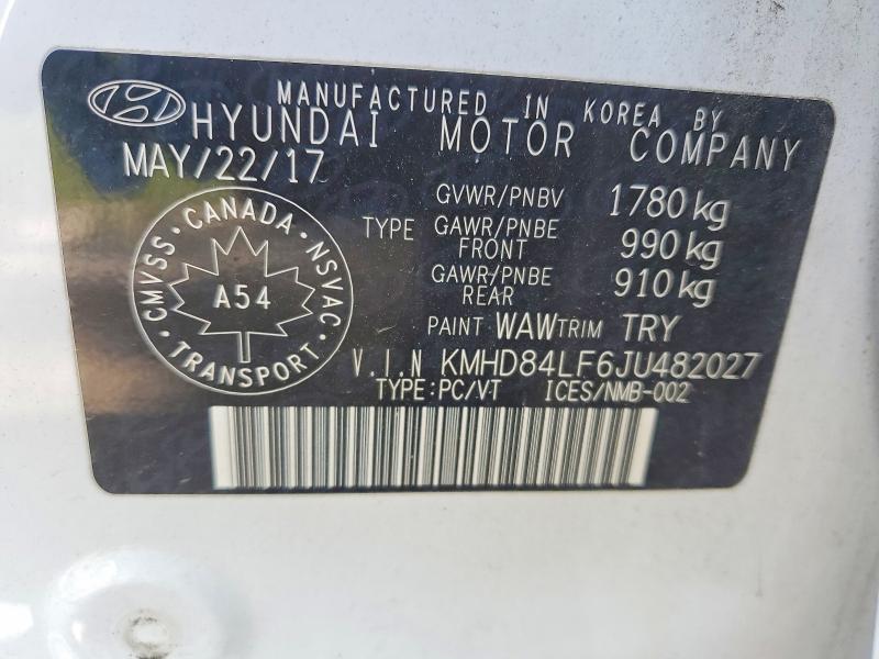 Aukcja sprzedaży 2018 Hyundai Elantra, vin: KMHD84LF6JU482027, numer aukcji: 61533236