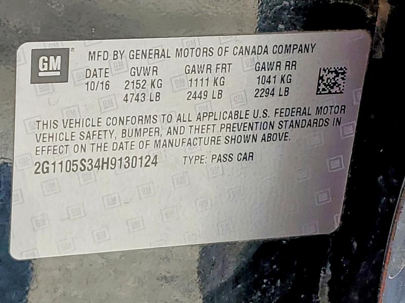 Aukcja sprzedaży 2017 Chevrolet Impala, vin: 2G1105S34H9130124, numer aukcji: 60964966
