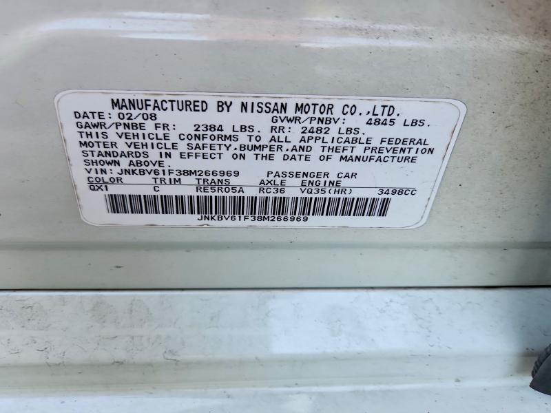 Aukcja sprzedaży 2008 Infiniti G35, vin: JNKBV61F38M266969, numer aukcji: 60939126