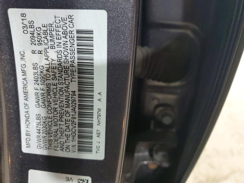 Aukcja sprzedaży 2018 Honda Accord, vin: 1HGCV2F91JA029794, numer aukcji: 59706246