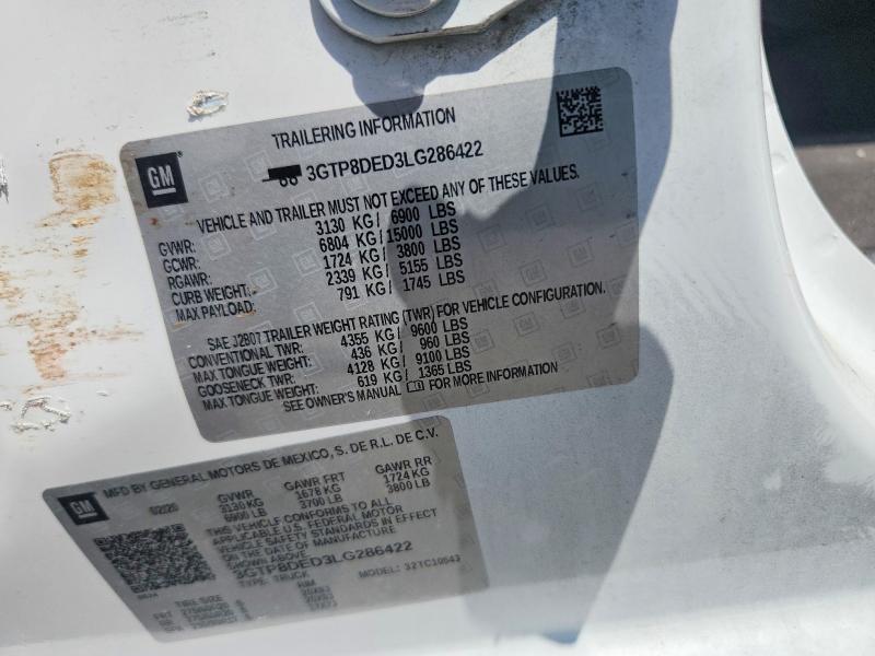 Aukcja sprzedaży 2020 Gmc Sierra, vin: 3GTP8DED3LG286422, numer aukcji: 63110256