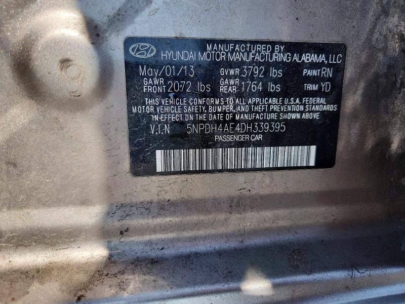 Продаж на аукціоні авто 2013 Hyundai Elantra, vin: 5NPDH4AE4DH339395, номер лоту: 62136726