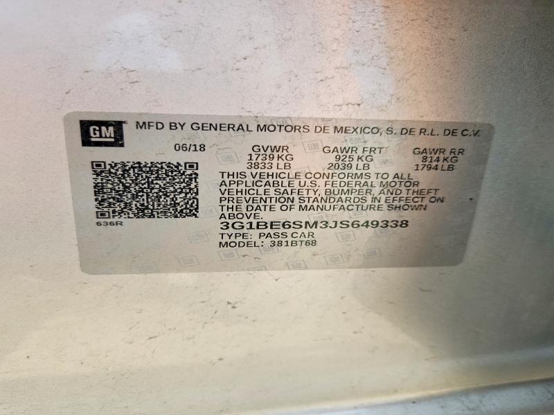 Aukcja sprzedaży 2018 Chevrolet Cruze, vin: 3G1BE6SM3JS649338, numer aukcji: 63507586