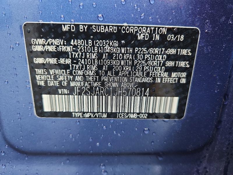 Продажа на аукционе авто 2018 Subaru Forester, vin: JF2SJARC1JH570814, номер лота: 61853616