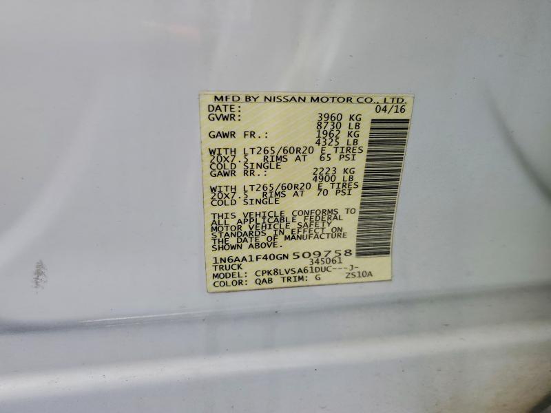 Aukcja sprzedaży 2016 Nissan Titan Xd, vin: 1N6AA1F40GN509758, numer aukcji: 61865166