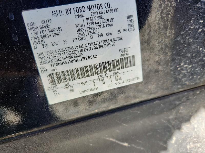 Aukcja sprzedaży 2019 Ford Explorer, vin: 1FM5K8D89KGB25552, numer aukcji: 63023256
