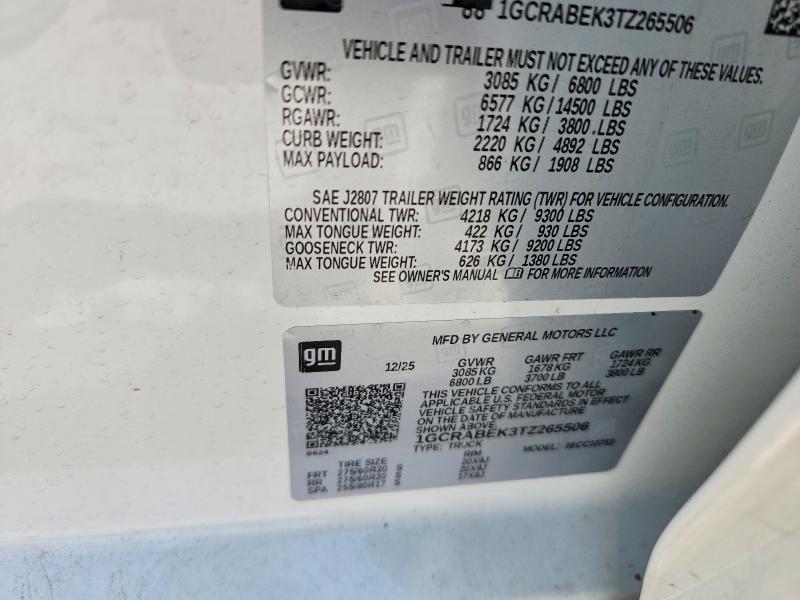60209906 :رقم المزاد ، 1GCRABEK3TZ265506 vin ، 2026 Chevrolet Silverado مزاد بيع