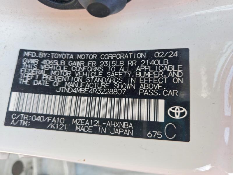 Aukcja sprzedaży 2024 Toyota Corolla Hatchback, vin: JTND4MBE4R3228807, numer aukcji: 63010526